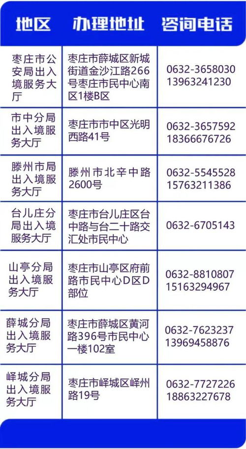 枣庄警方提醒 出入境证件申办可就近办理 内附接待大厅地址及电话